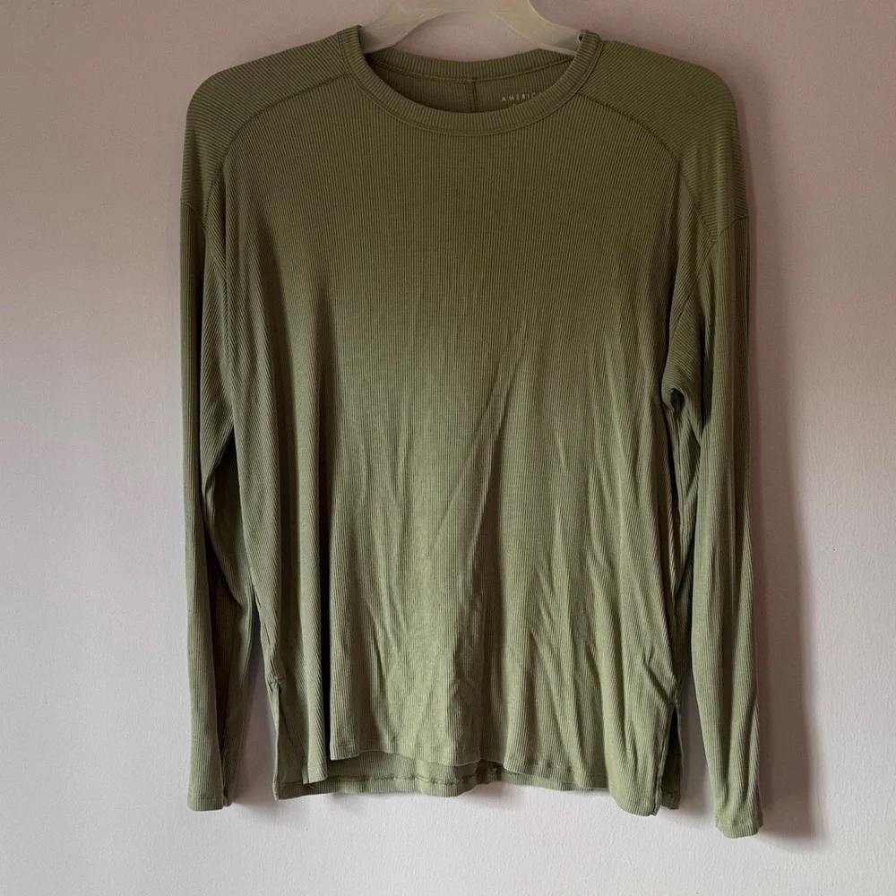 American Eagle Outfitters Soft & Sexy Rib Sage Long Sleeve Medium Tee - Picture 1 of 6
